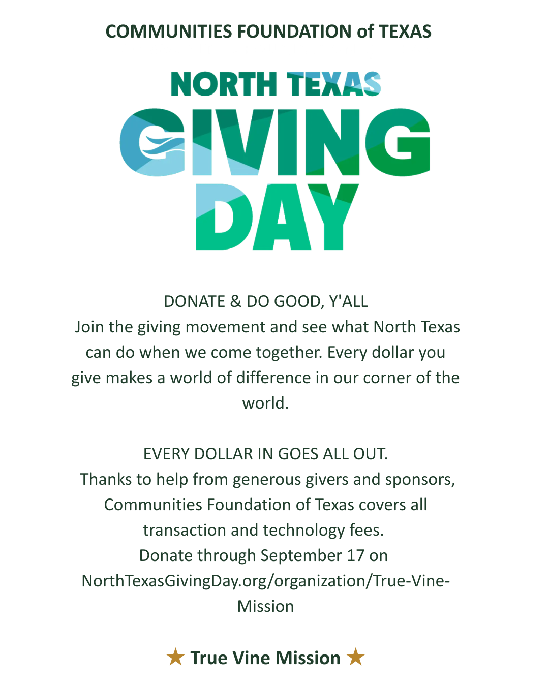 North Texas Giving Day — True Vine Mission